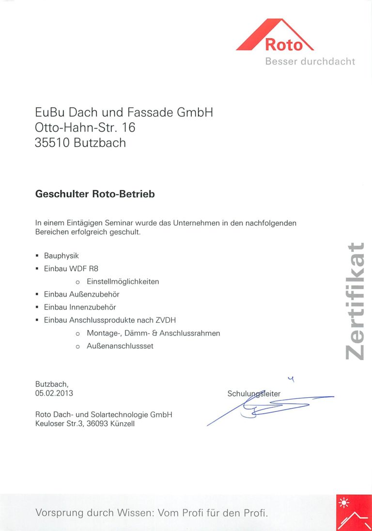 Roto Dachfenster - EUBU