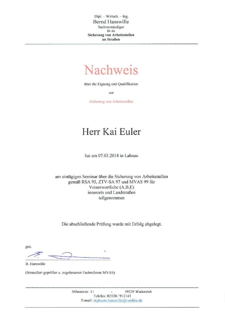 Sicherung Arbeitsstellen K_Euler - EUBU