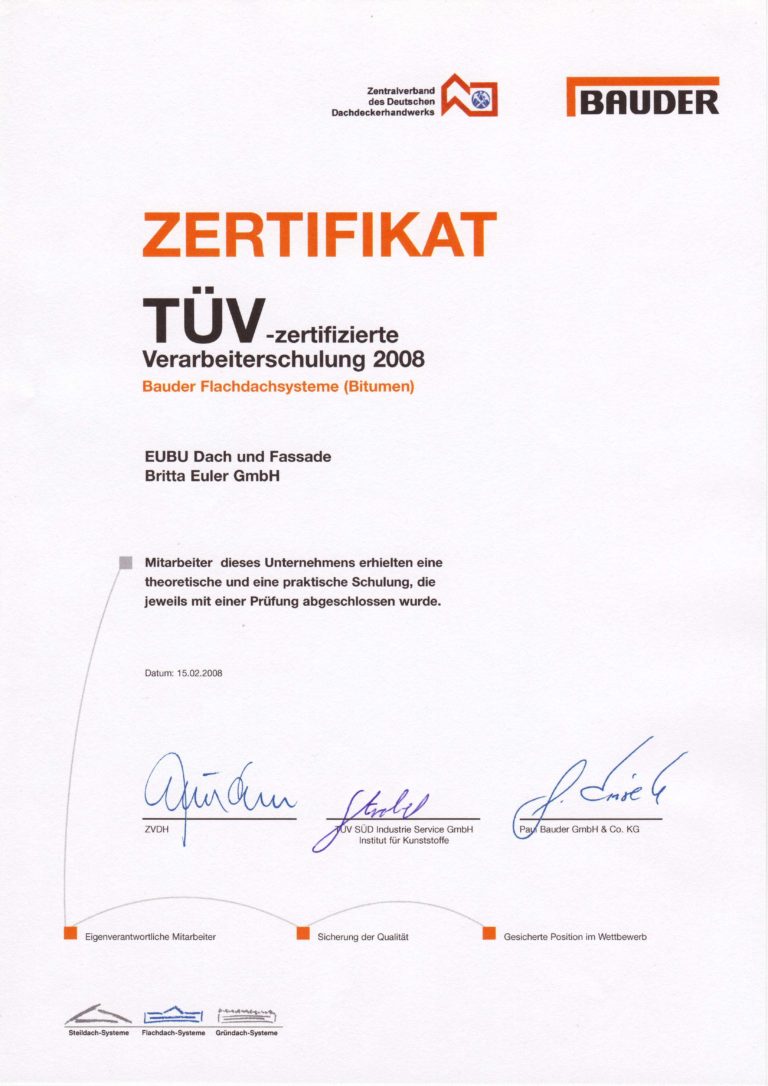 Bauder Zertifikat - EUBU