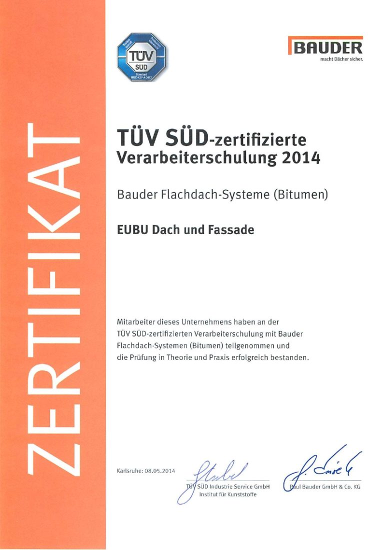 Bauder TÜV Zertifikat Flachdach (Bitumen) - EUBU